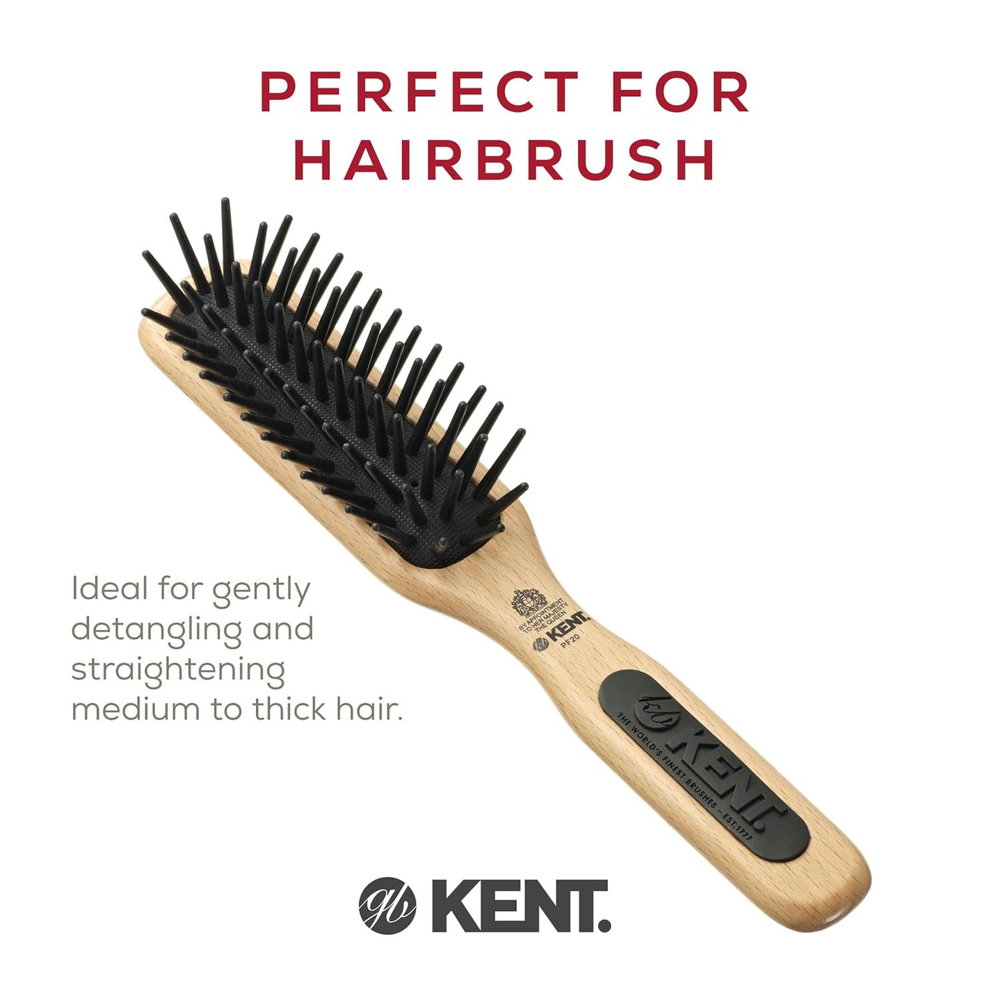 Kent PF20 Narrow Cushion Paddle Hair Brush for Detangling & Scalp Care