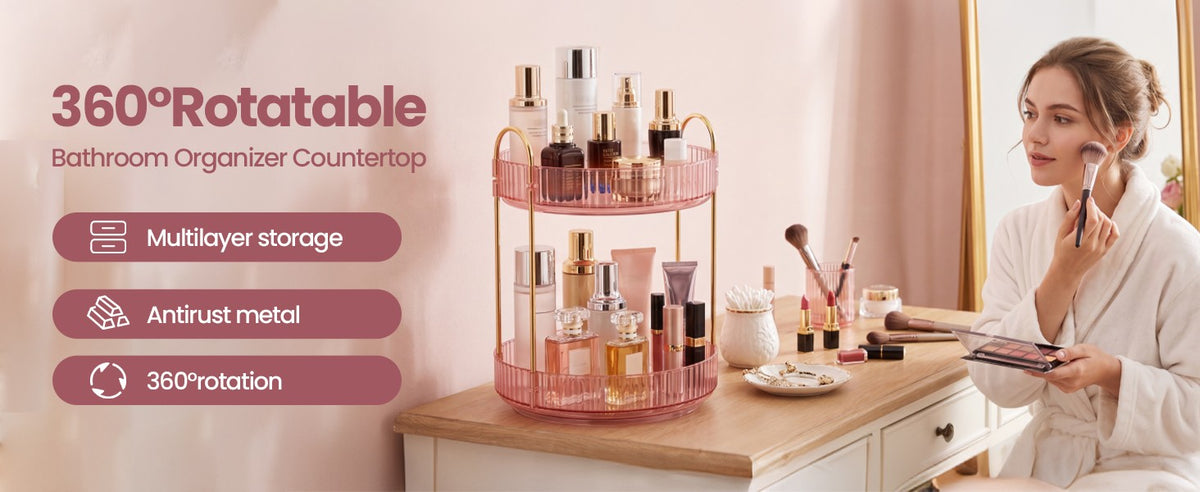 Rotating Makeup Organizer with 360° Turntable - Vanity, Bathroom & Bedroom Storage