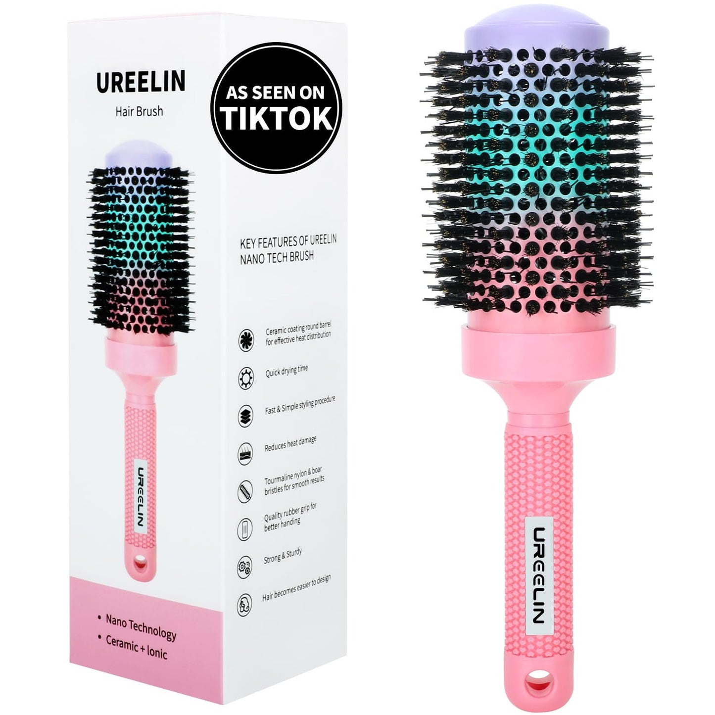Round Hair Brush 53mm 2.1 Inch with Ionic Technology & Dual Bristles