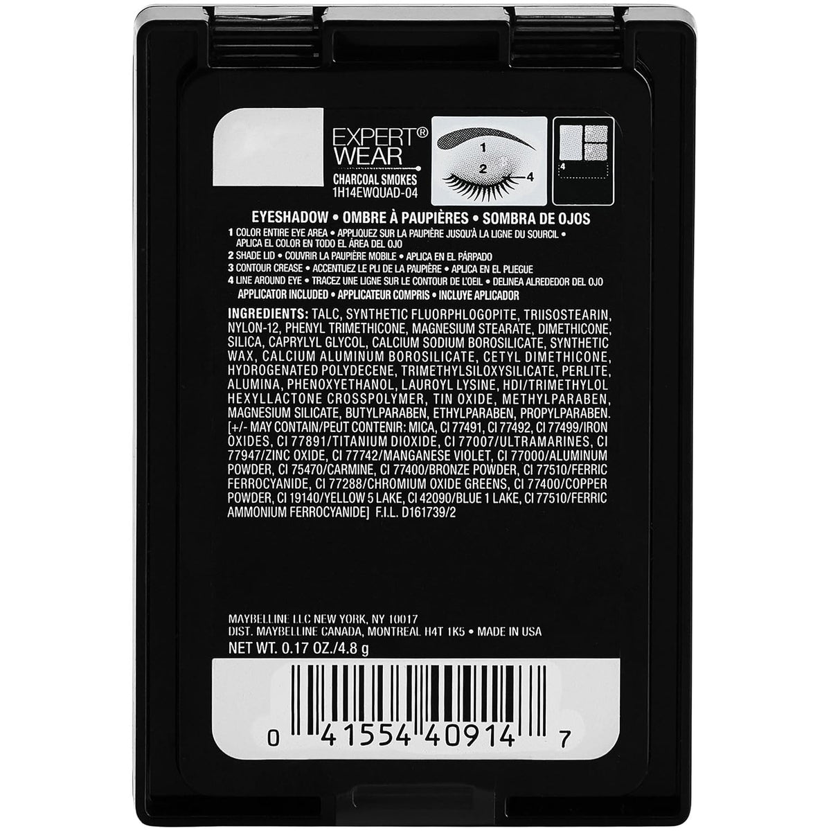 3 Pack Charcoal Eyeshadow Quads - Long-Lasting, Blendable Makeup