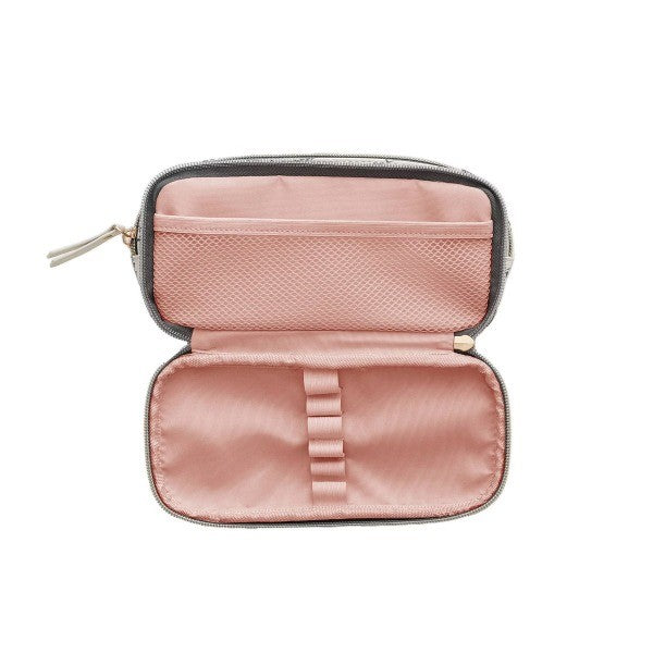 Faux Leather Zipper Pencil Case with Pressed Flowers - White