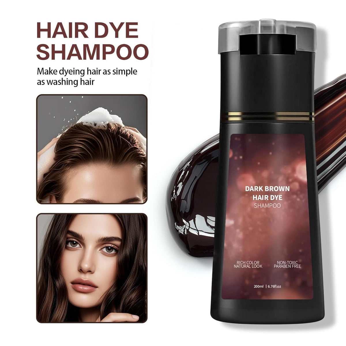 Hair Color Dye Shampoo - Dark Brown, 2 Pack