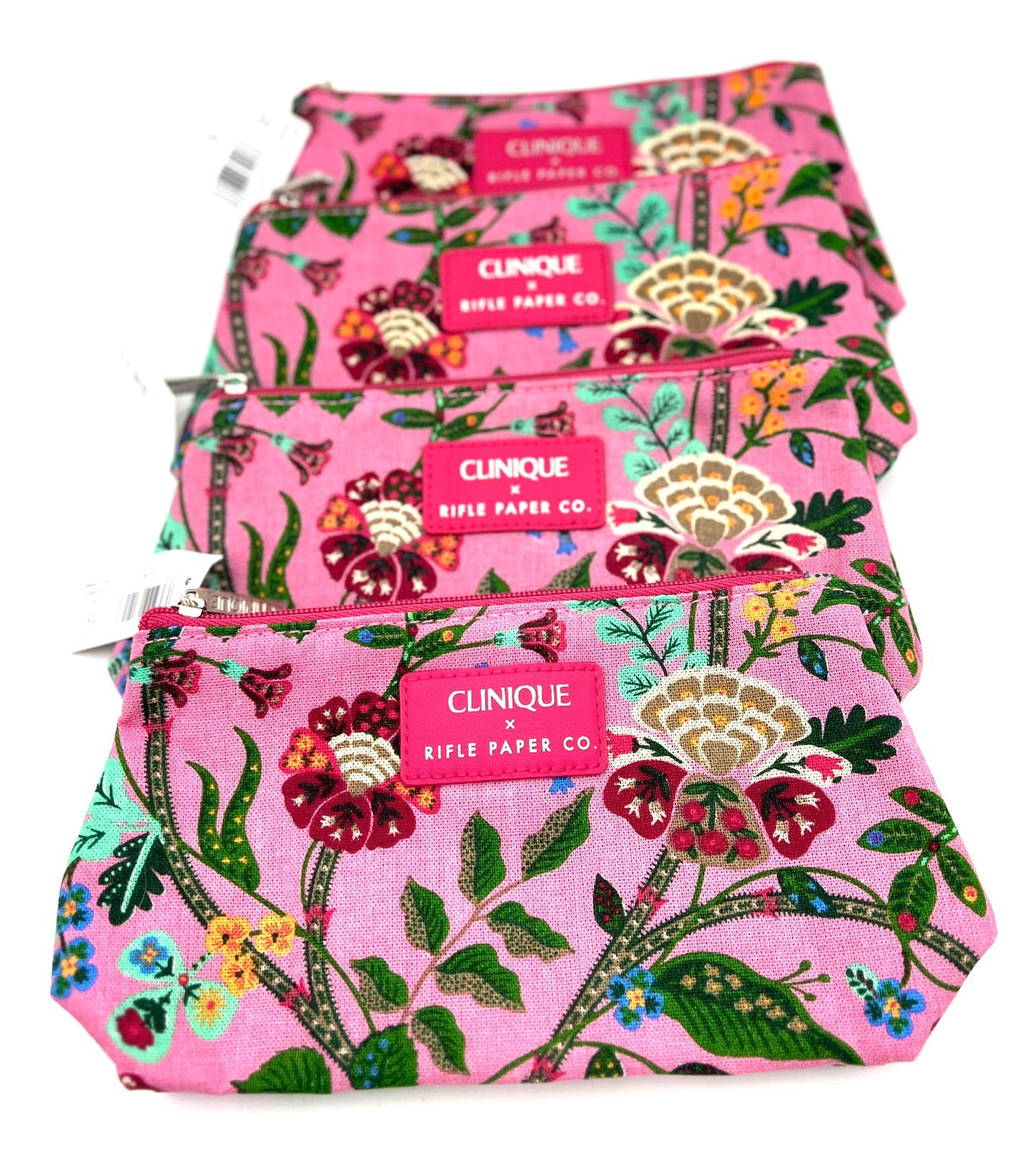 Clinique Rifle Paper Co. Makeup Bag Set with Floral Print - Pink, 4 Pack