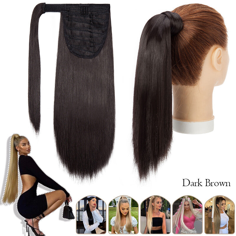 Mega Thick Wrap-On Ponytail Extensions - Natural Human Hair, Curly Wavy Straight