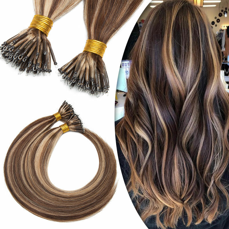 Nano Loop Human Hair Extensions Micro Beads Thick Real Remy Hair 16-22in