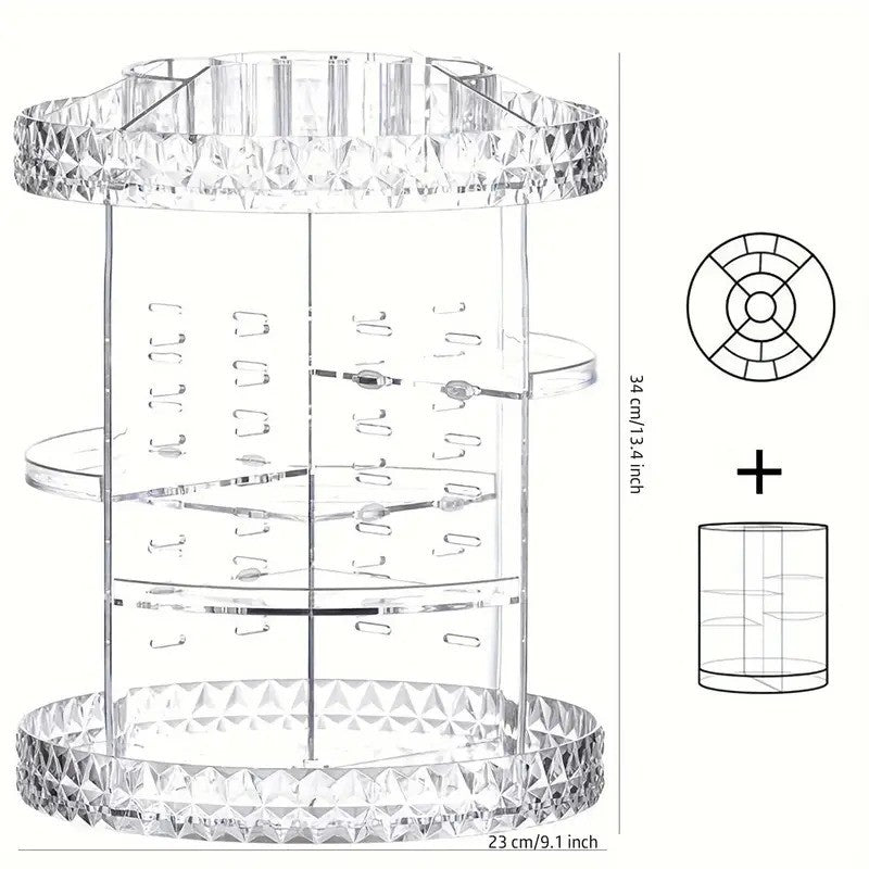 Adjustable Rotating Makeup Organizer - Clear Acrylic Cosmetic Storage Stand