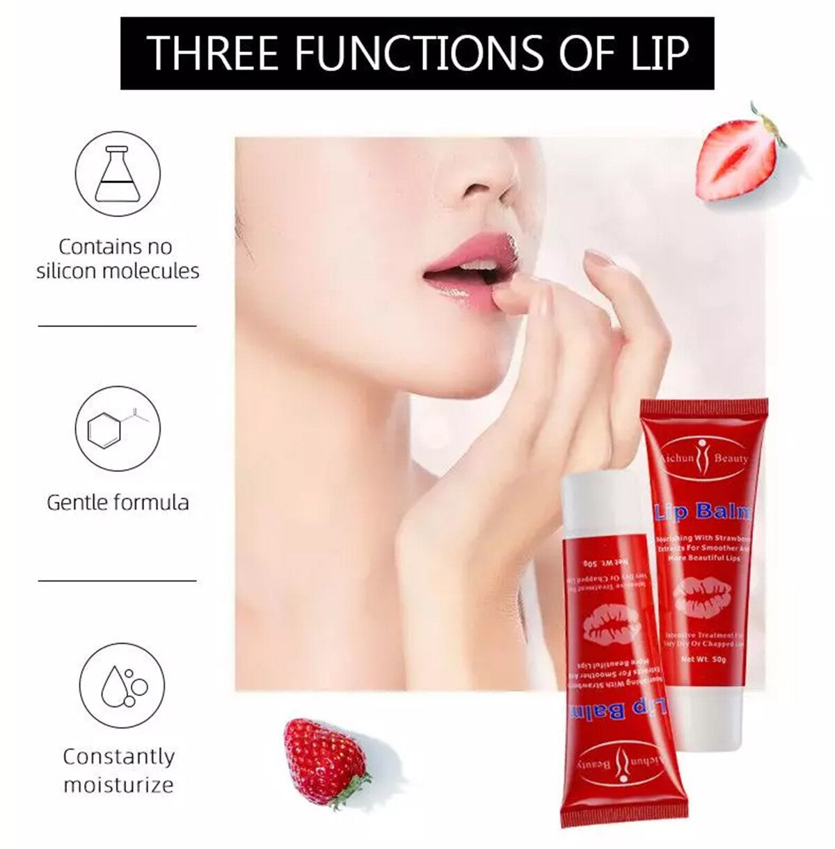 Moisturizing Strawberry Lip Balm for Very Dry Chapped Lips 50g