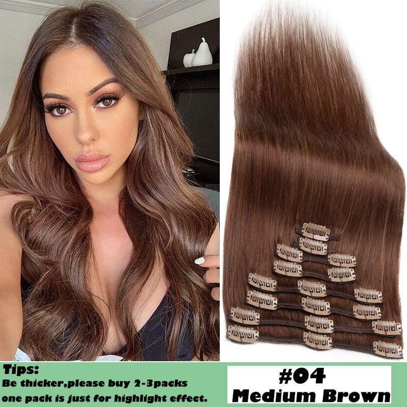 Full Head 8-Piece Clip-In Human Hair Extensions - Multiple Colors & Lengths