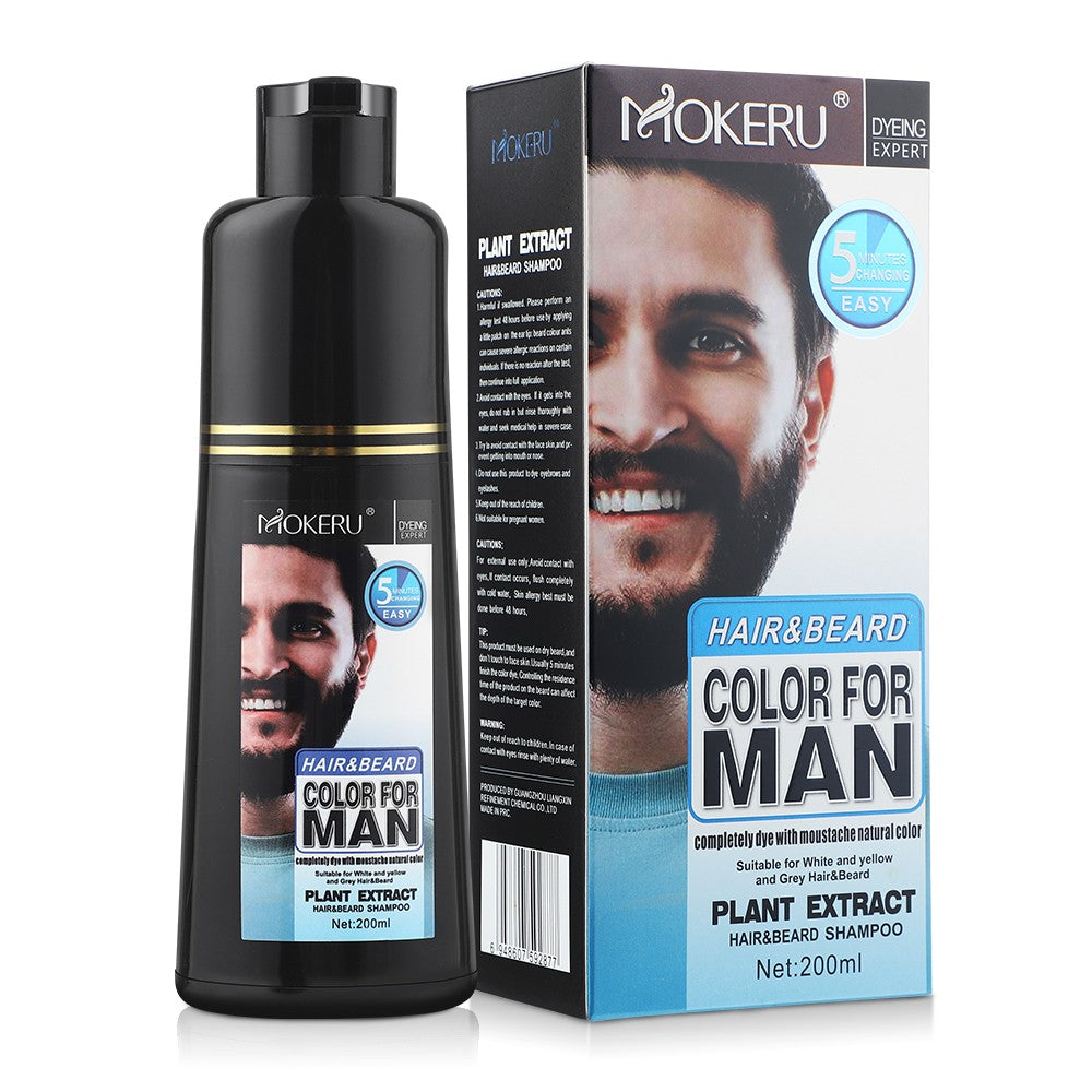 Beard Dye Shampoo Black Hair Color Coverage - Instant Darkening