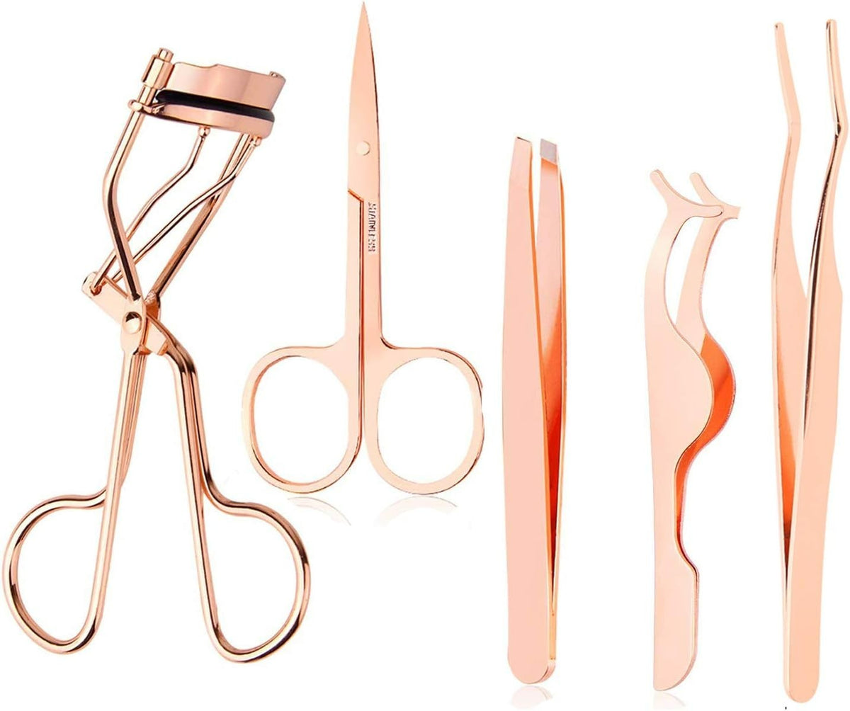 5-Piece Stainless Steel Eyelash & Eyebrow Grooming Kit for Women