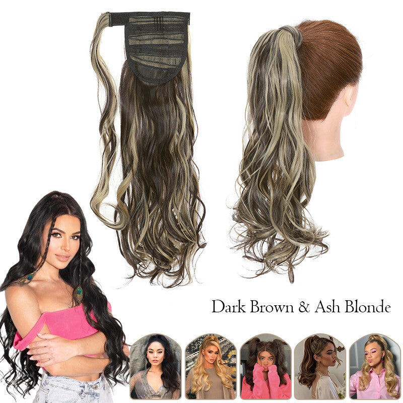 Mega Thick Wrap-On Ponytail Extensions - Natural Human Hair, Curly Wavy Straight