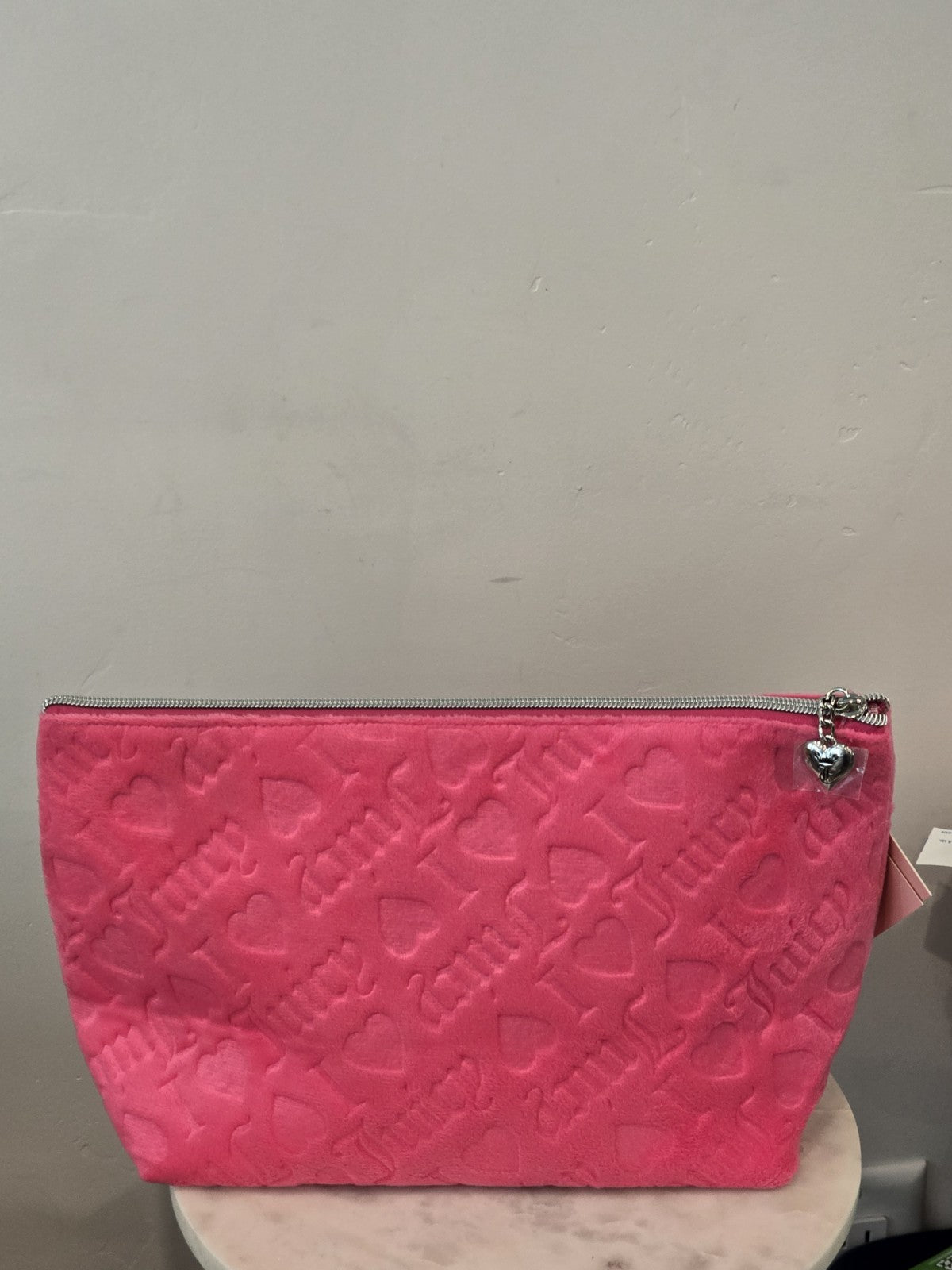 Pink Velour Travel Cosmetic Bag with Toiletry Bottle - Juicy Couture