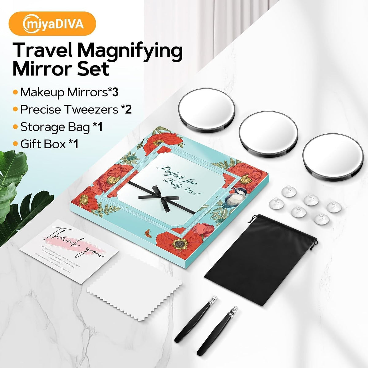 Magnifying Makeup Mirror 20X/30X/40X with Suction Cup - Portable Compact Mirror for Skincare & Eyelash Plucking