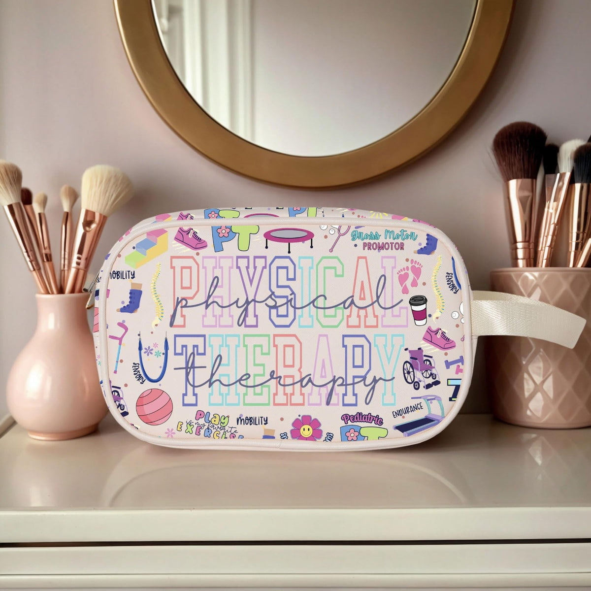 Clear Makeup Bag with Marble Print - Large Capacity Zippered Cosmetic Organizer