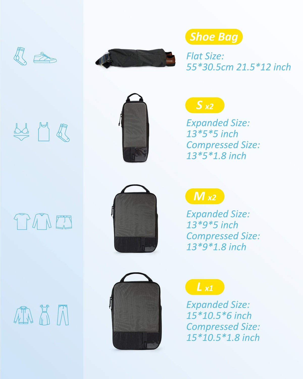 Travel Compression Packing Cubes Set – Lightweight Luggage Organizers for Suitcase Storage
