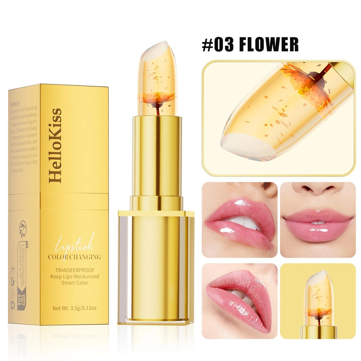 Color Changing Lipstick - Transfer Proof, Gold Crystal PH-Activated Clear Lipstick