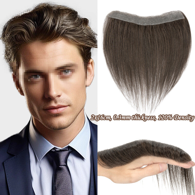 Men's Receding Hairline Toupee with Human Hair & Skin PU Base
