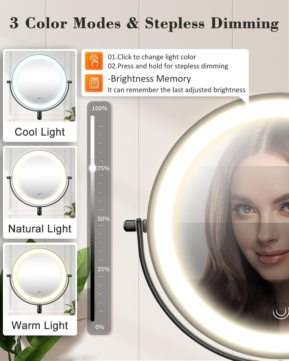 20X 9-Inch Wall Mounted Magnifying Makeup Mirror with Light & Adjustable Height