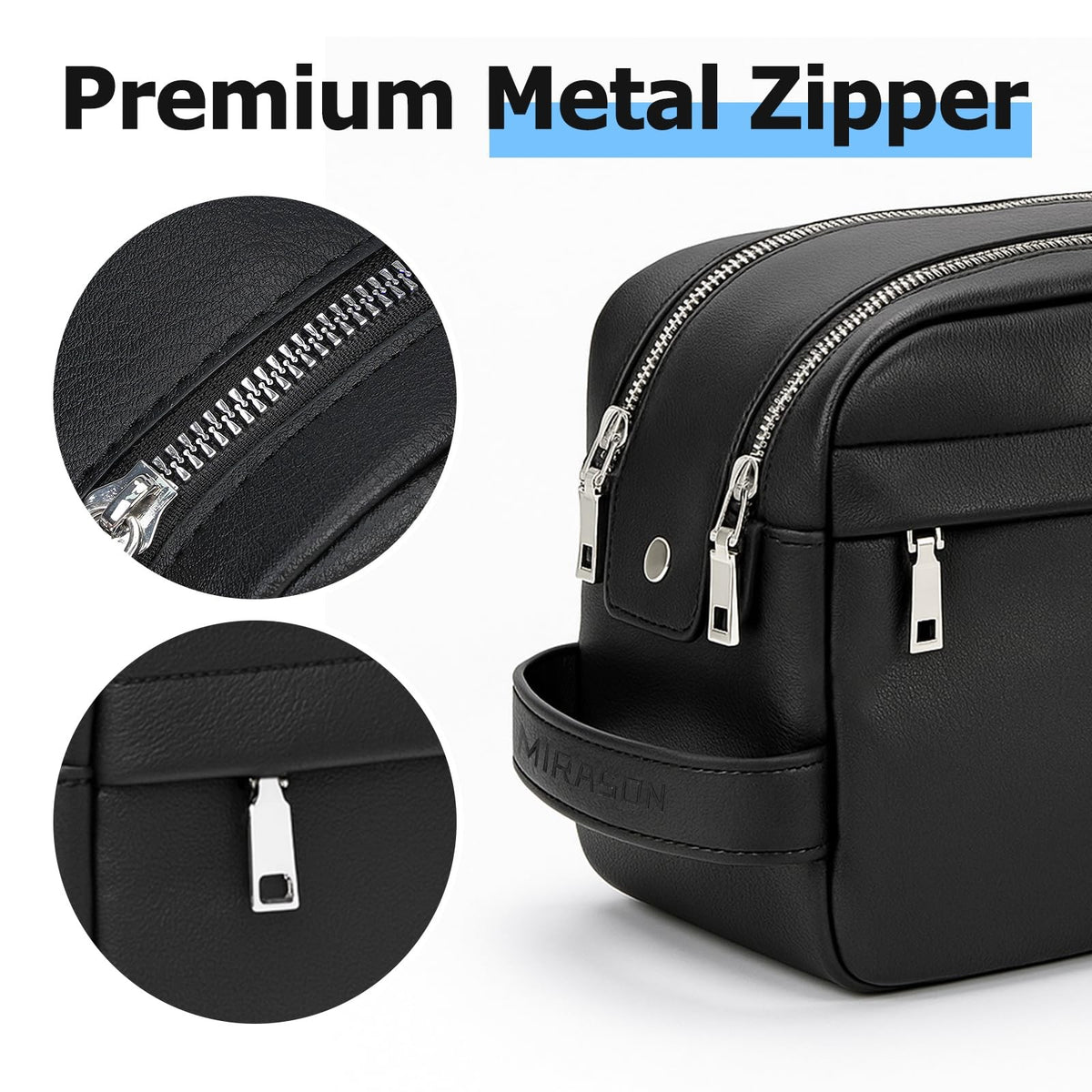 Water-Resistant Leather Men’s Travel Toiletry Bag Dopp Kit Black