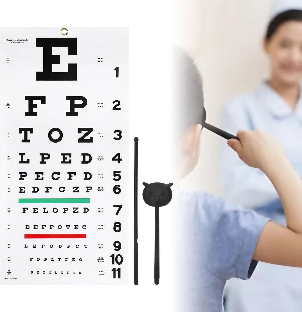 Snellen Eye Chart for Vision Testing - 20 Feet Wall Chart with Patching Kit