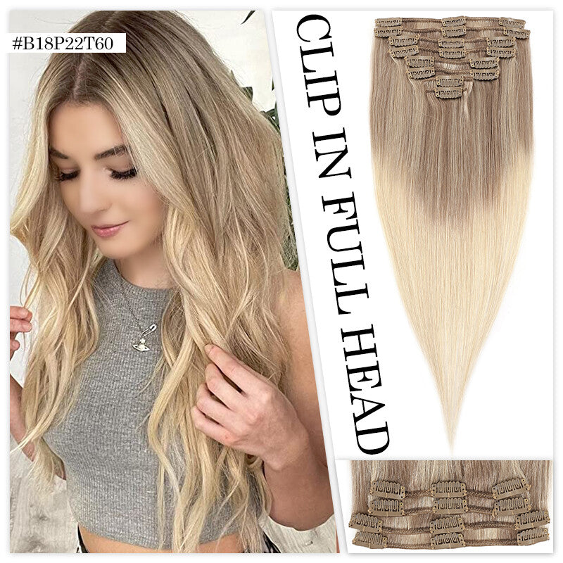 Clip in Hair Extensions 100% Remy Human Hair Full Head Set - Straight Styles