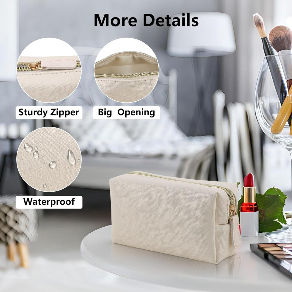 Leather Makeup Bag for Travel Small Cosmetic Organizer for Women