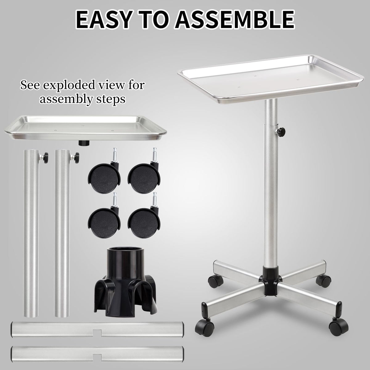 Tattoo Instrument Trolley Cart with Wheels and Adjustable Storage Tray