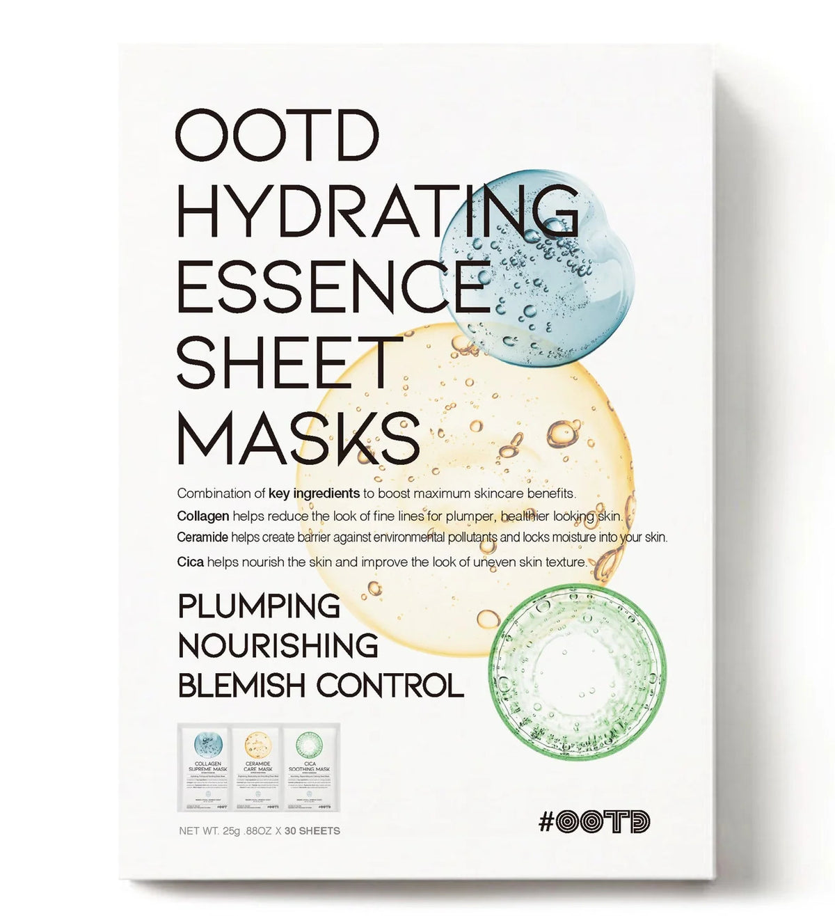 Hydrating Essence Sheet Masks Set - Collagen, Cica & Ceramide Varieties