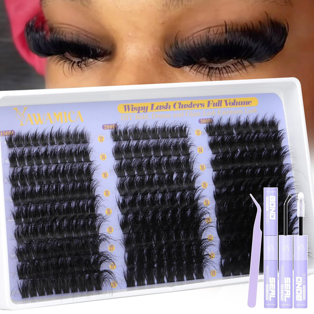 DIY Eyelash Clusters Kit 150D 200D 300D Full Volume Wispy Lash Extensions
