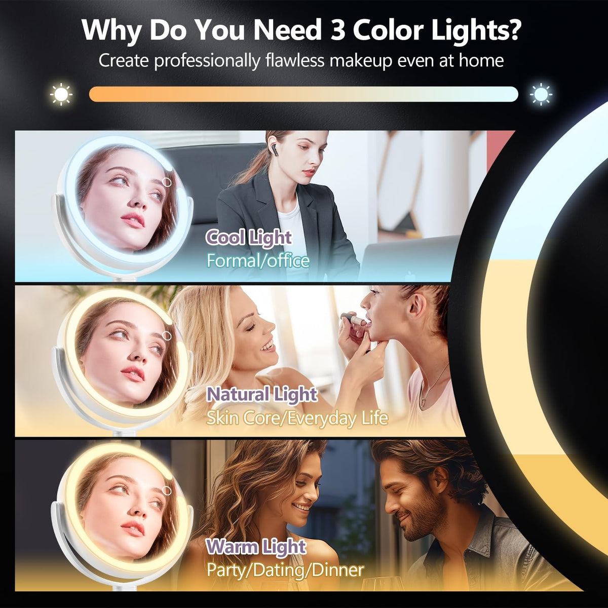 20X Magnifying Makeup Mirror with Lights and Touch Control - Vanity Mirror with 3 Color Modes and LED Illumination