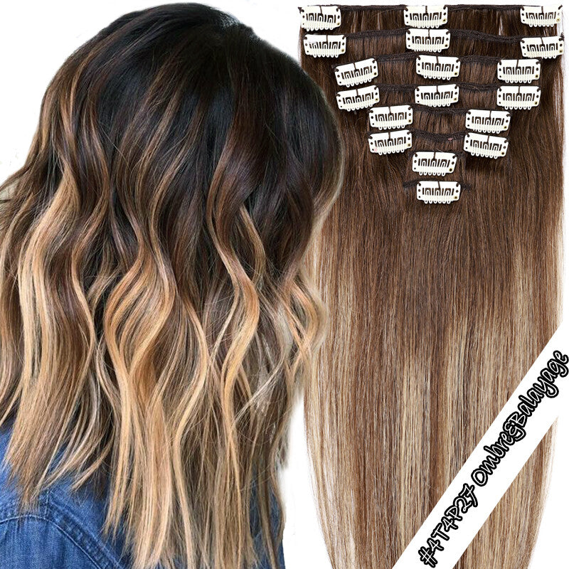 Clip-In Human Hair Extensions - Full Head 8 Pieces, Multiple Colors & Lengths