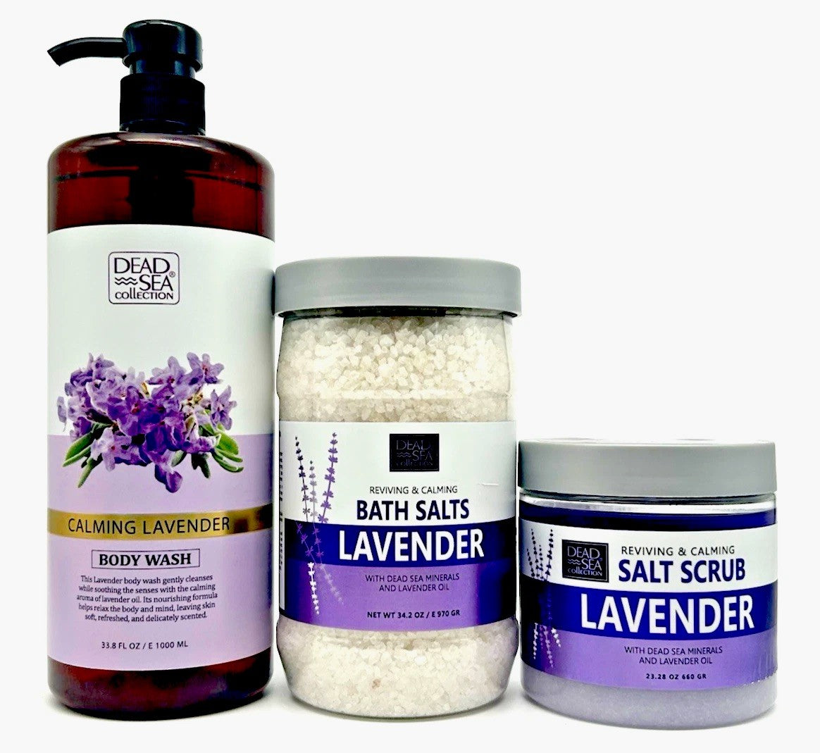 Dead Sea Collection Lavender Body Wash (33.8oz), Salts(34.2oz) &