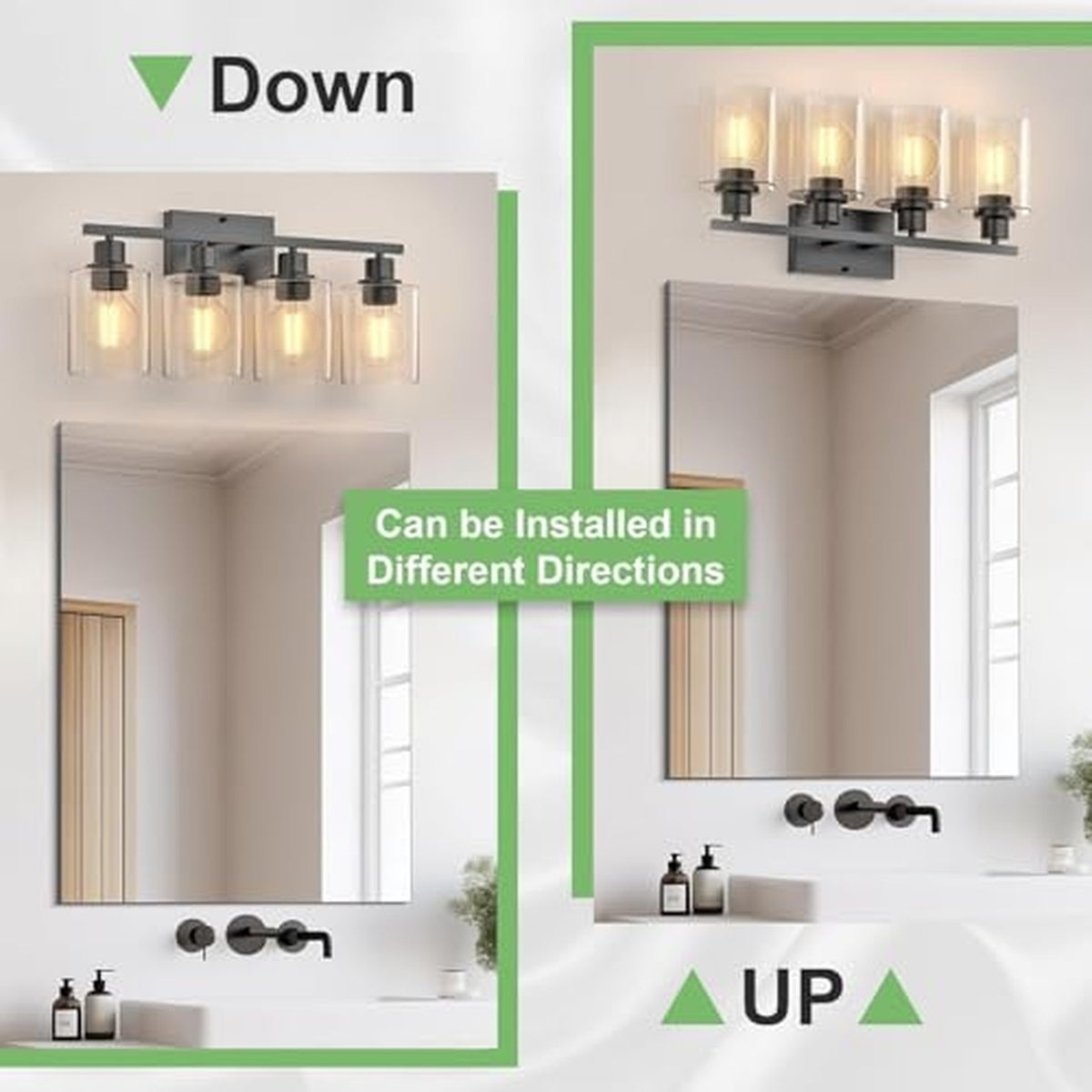 4-Light Black Bathroom Vanity Light Fixture - Modern Wall Sconce for Mirror