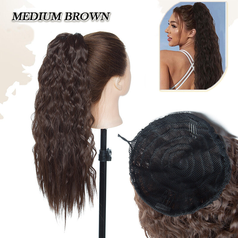 Drawstring Ponytail Hair Extension with Layered Wavy Texture - Thick & Natural-Looking