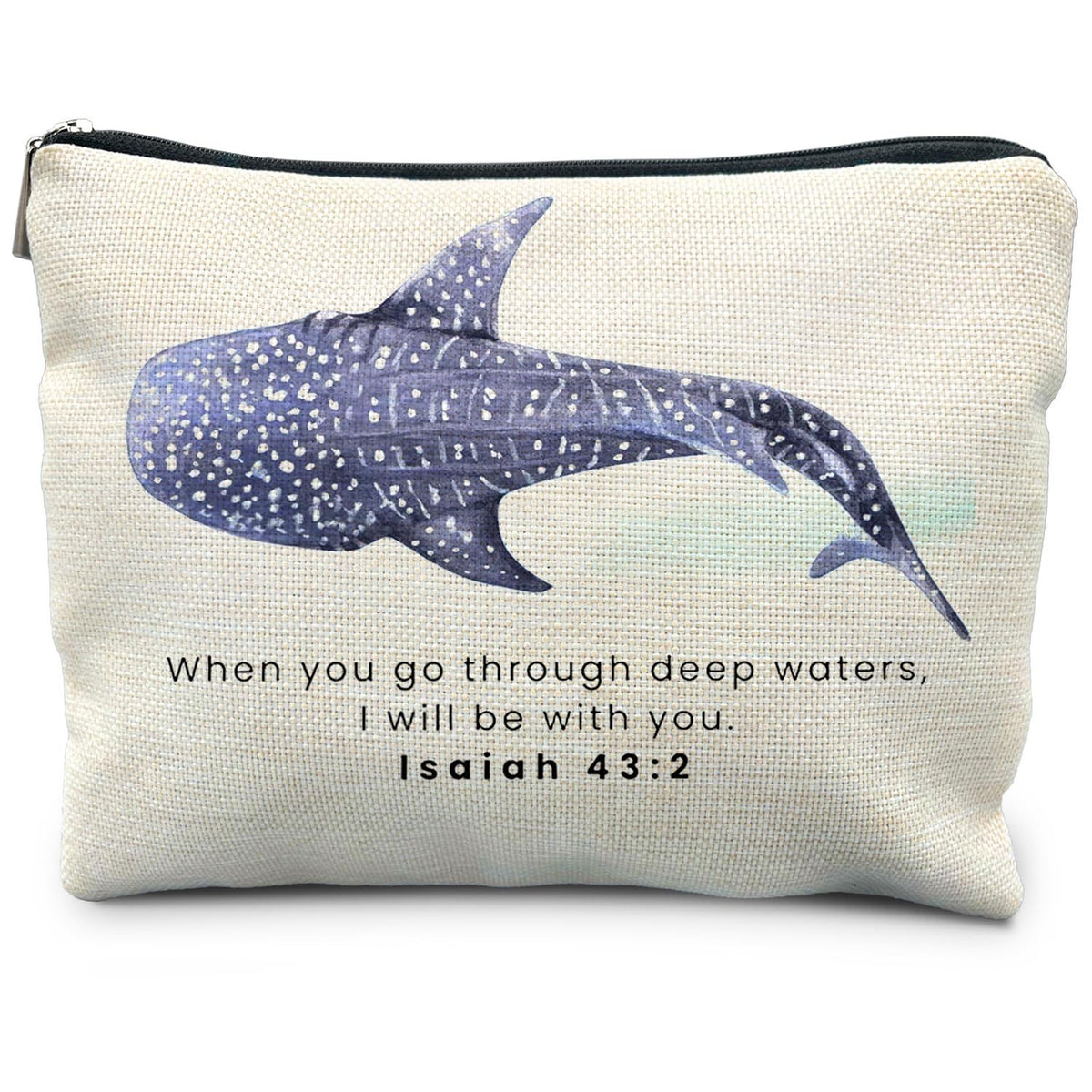 Christian Makeup Bag Pouch Waterproof Linen Travel Organizer - Whale Shark Design