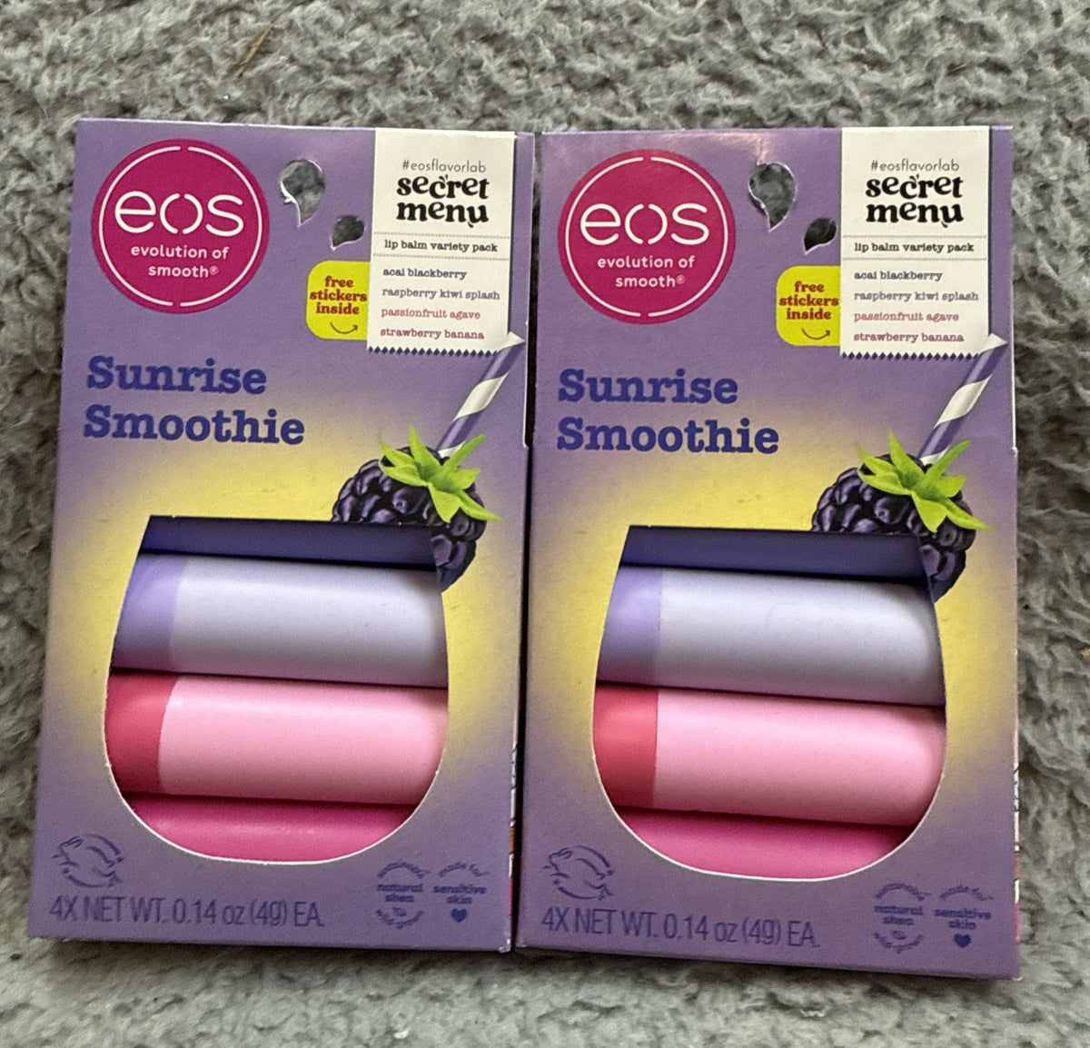 Lot of 2 Eos Lip Balm Sets - Sunrise Smoothie Flavor 8 Count