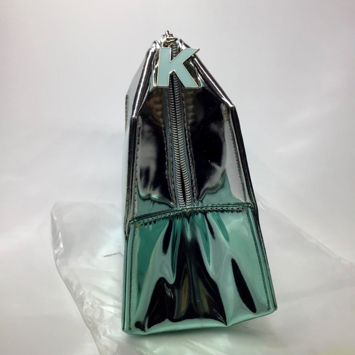 Travel Makeup Bag Case - Silver Blue Metallic Cosmetic Organizer