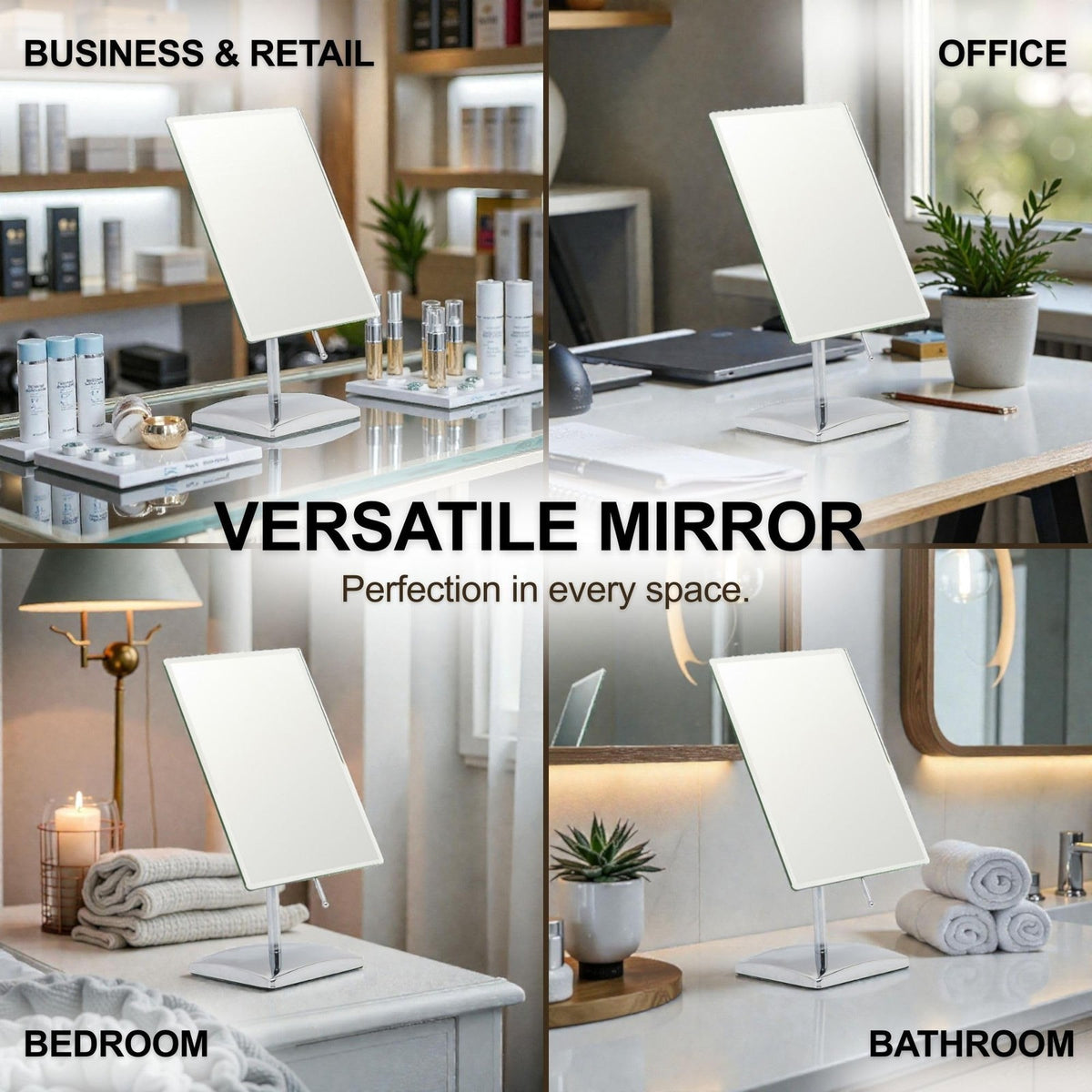 Large Desk Makeup Mirror with Stand - Crystal Clear Reflection, Adjustable, for Office & Vanity