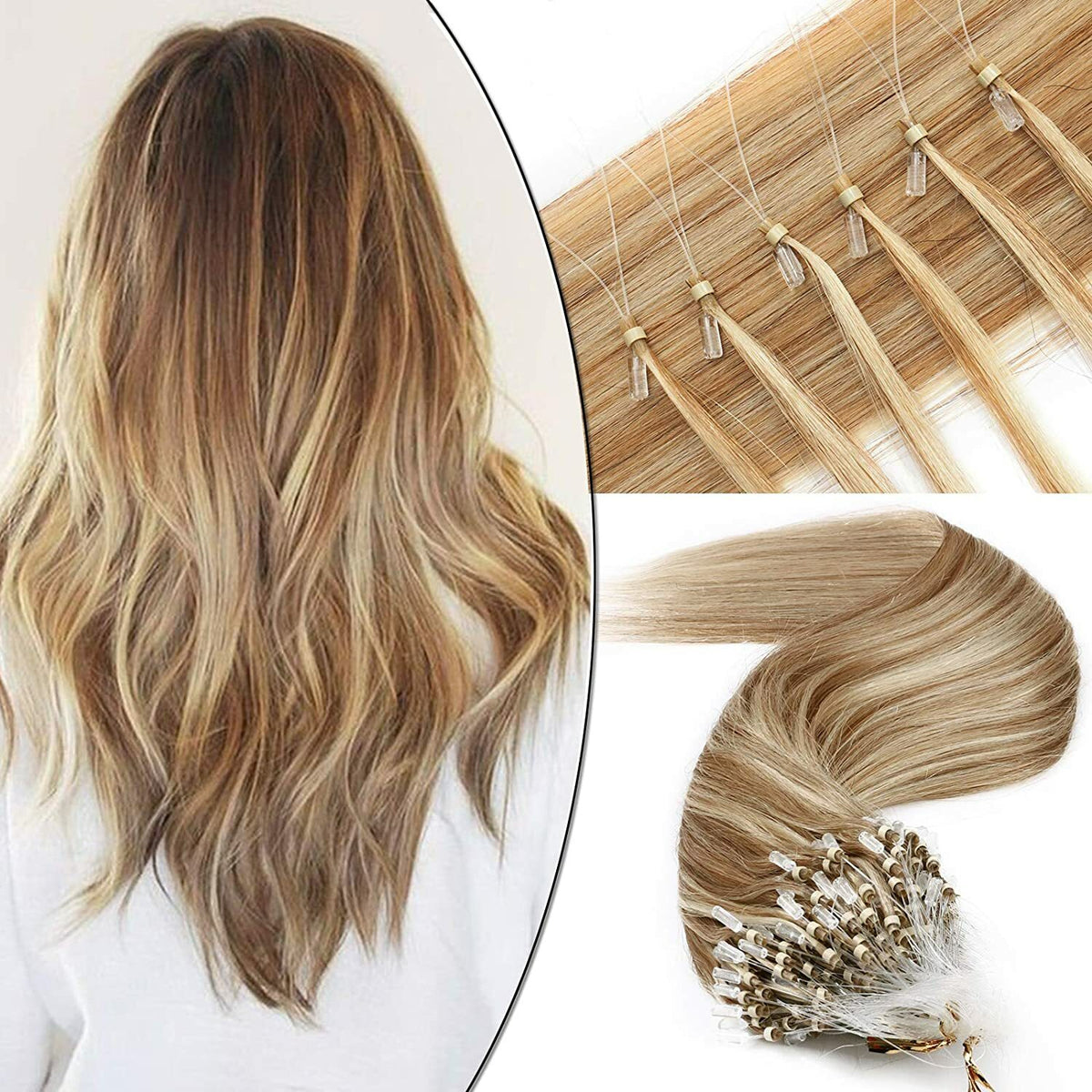 Micro Ring Loop Beads Tip Link Hair Extensions - 100% Remy Human Hair, Straight