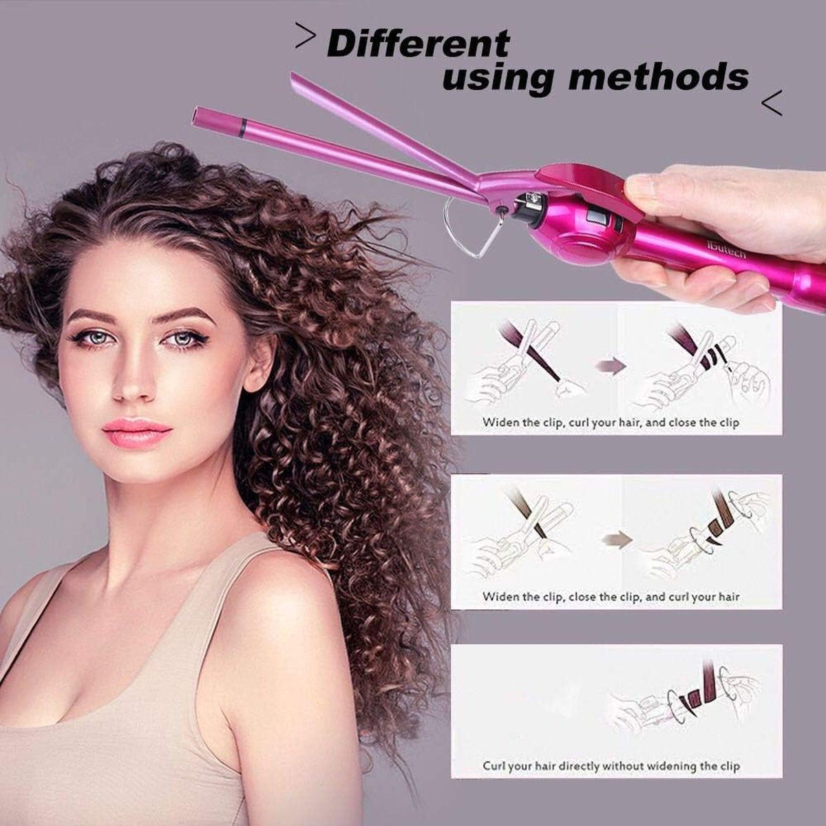 9mm Ceramic Curling Iron with Adjustable Temperature for Tight Curls