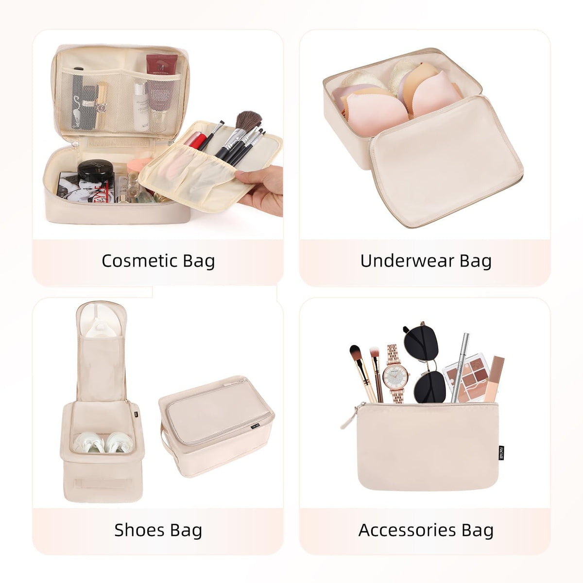 8-Piece Packing Cubes Luggage Organizers for Travel - Cream