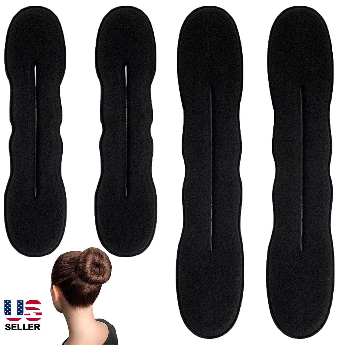 4Pcs Black Magic Foam Sponge Bun Maker Hair Donut Ponytail Clip Twist