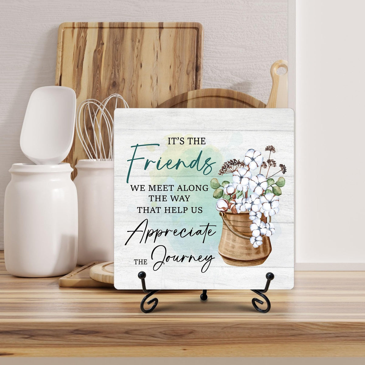Friendship Themed Wooden Desk Decor Sign - 5x5 Inches for Office & Home