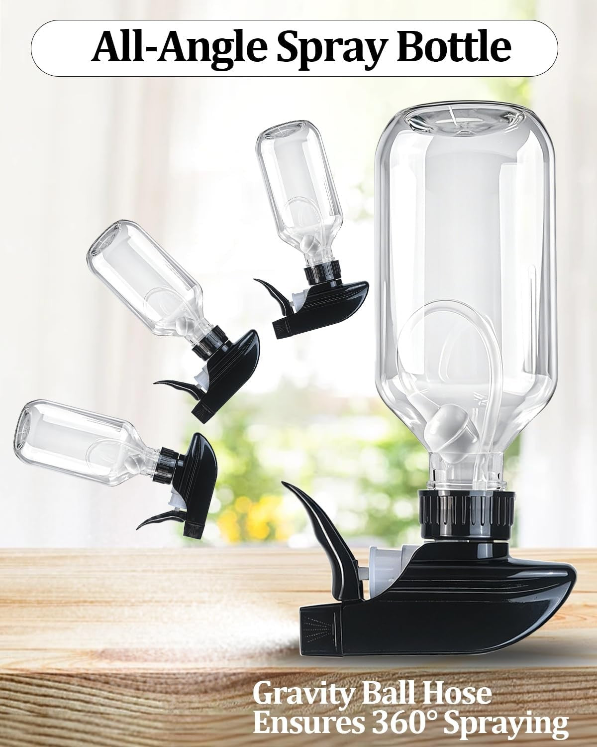 2 Pack 300ml Clear Spray Bottles with Adjustable Nozzles - 360° Inverted Spray