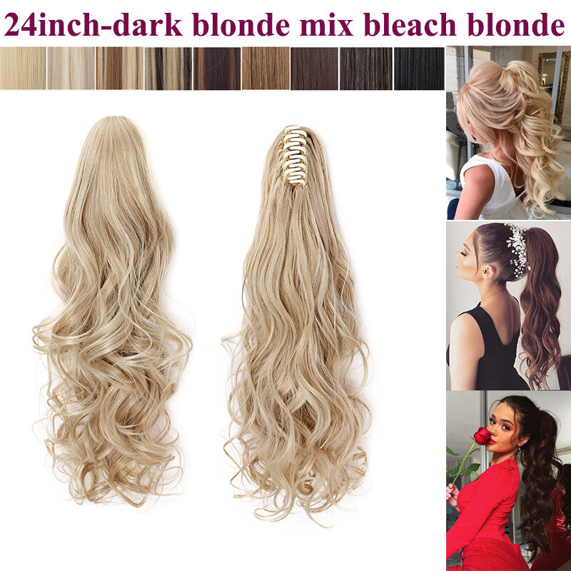 Thick Ponytail Hair Extension with Claw Clip - Wavy Curly Synthetic Hair