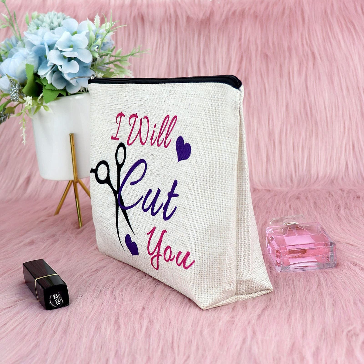 Women's Makeup Bag with Zipper - Travel Cosmetic Pouch for Hairdresser Gifts