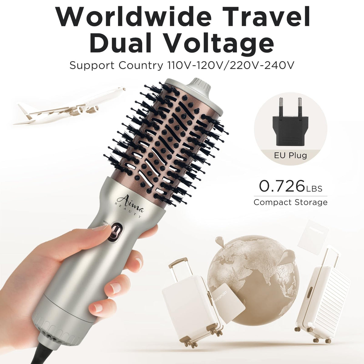 Aima Beauty 4 in 1 Travel Hot Air Brush Dual Voltage Blowout Oval