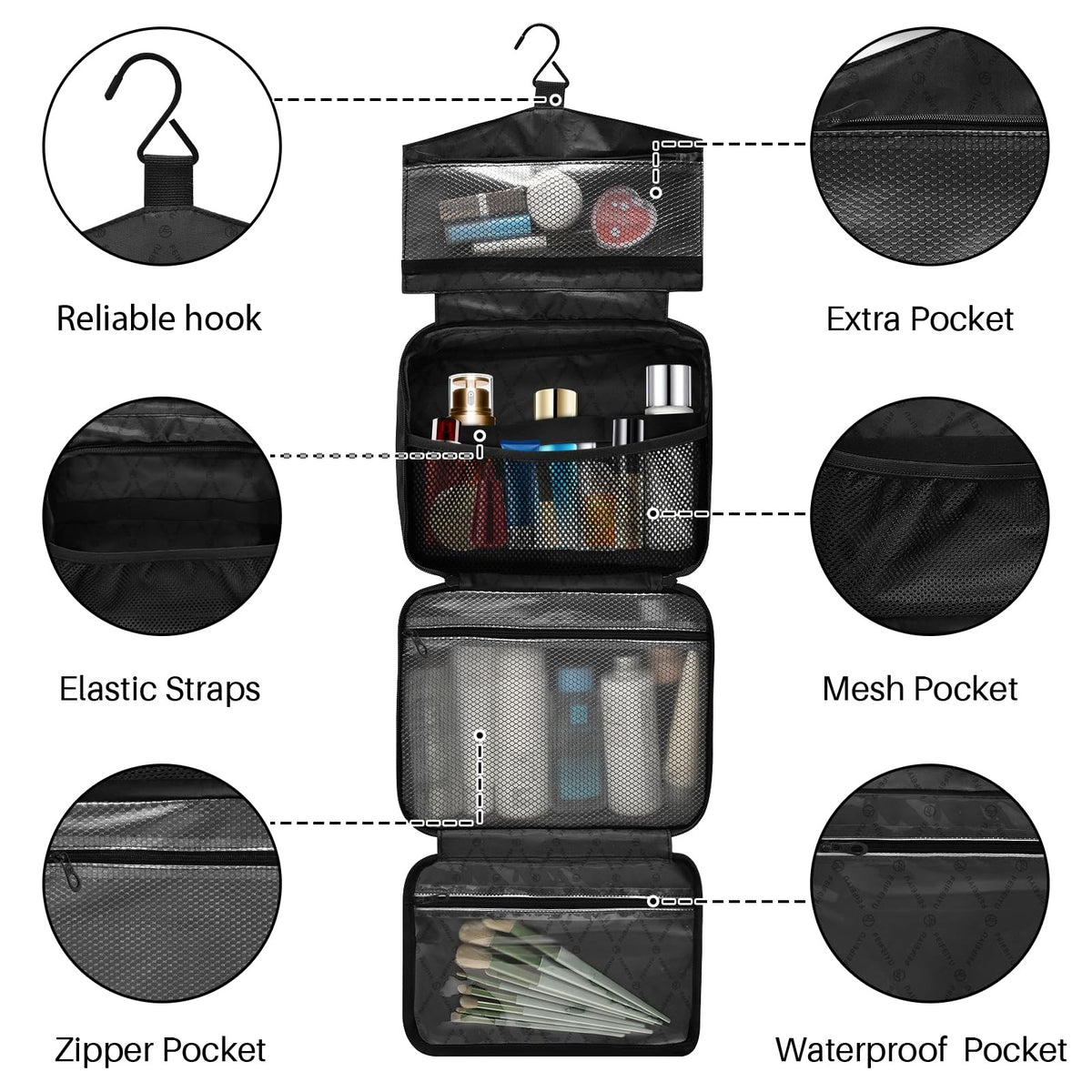 Travel Toiletry Bag for Women and Men with Hanging Hooks - Tropical Leaf Pattern, Water-Resistant Organizer