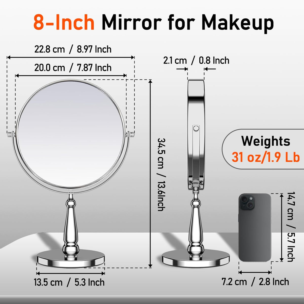 30X Magnifying Makeup Mirror - 7.6 Inch Double-Sided Vanity Mirror