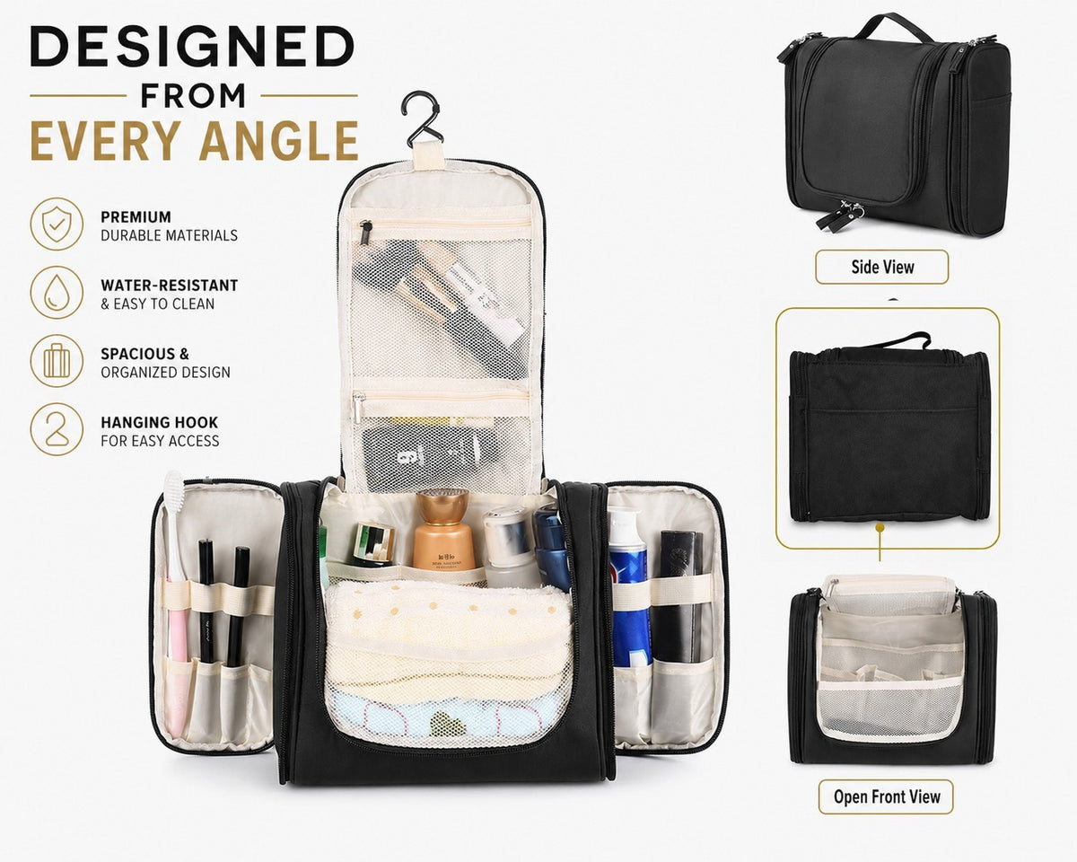 Travel Hanging Toiletry Bag Organizer with Multiple Compartments